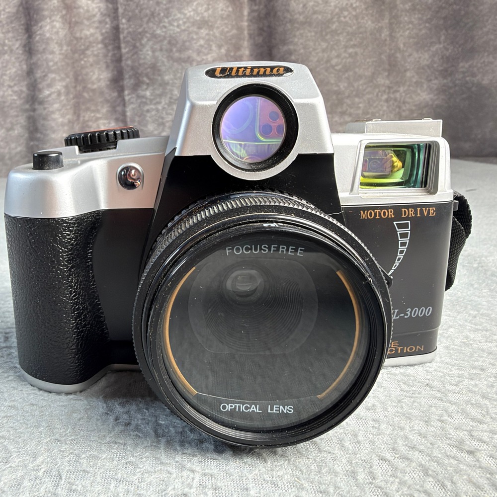 Ultima UL-3000 35mm Film Camera Focus Free Optical Lens Motor Drive Silver Black
